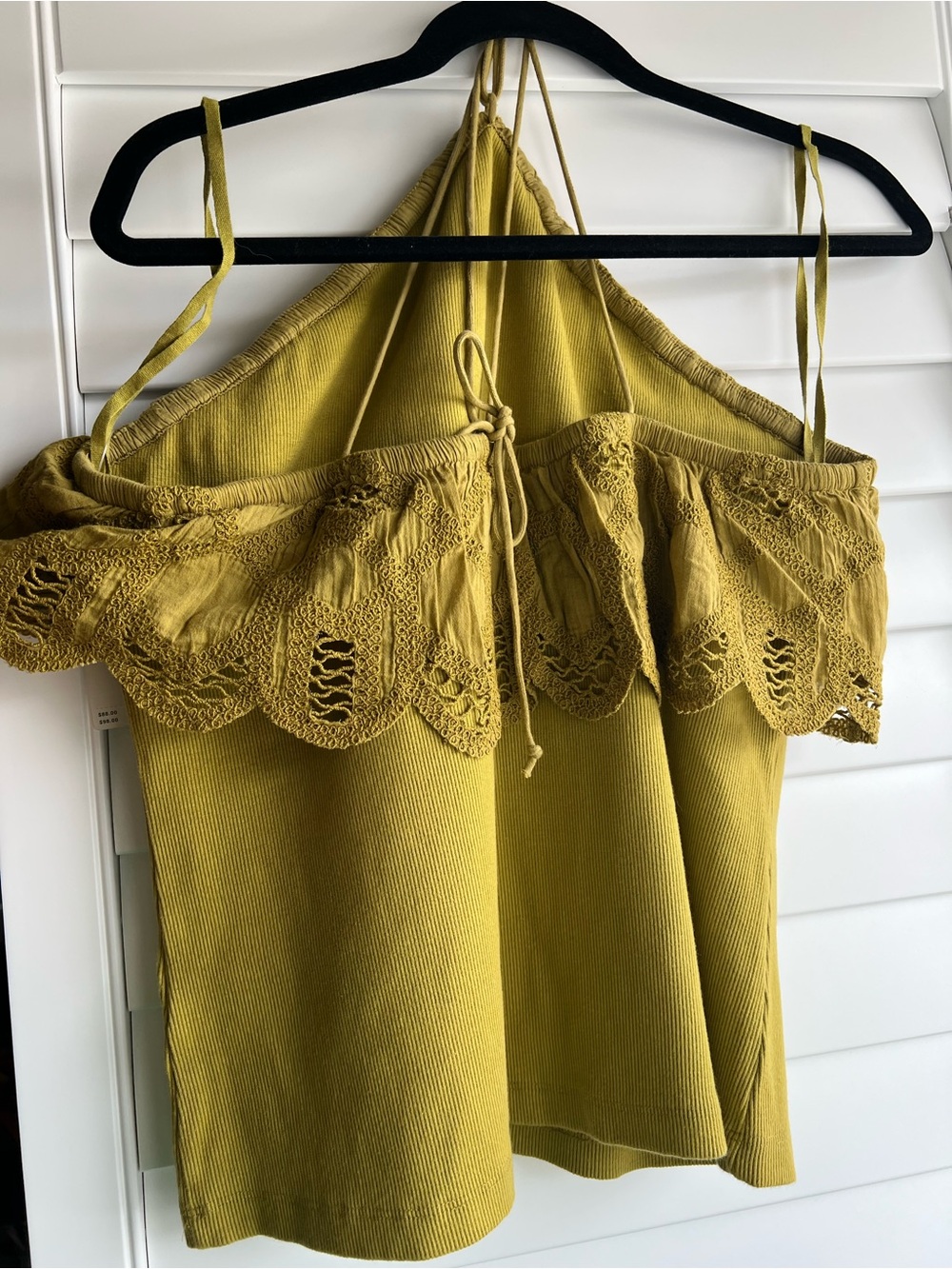Anthropologie Crochet Cotton Lace-Trim halter top Olive Green XL - Picture 2 of 11